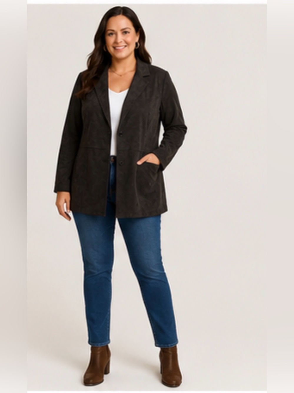 Susan Graver Style 1X black Faux Suede Blazer Jacket Plus Size Classic Chic